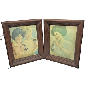 Coca Cola Lithographs Framed 8x10 Flapper Calendar Girls Barnwood Coke 1909/1912